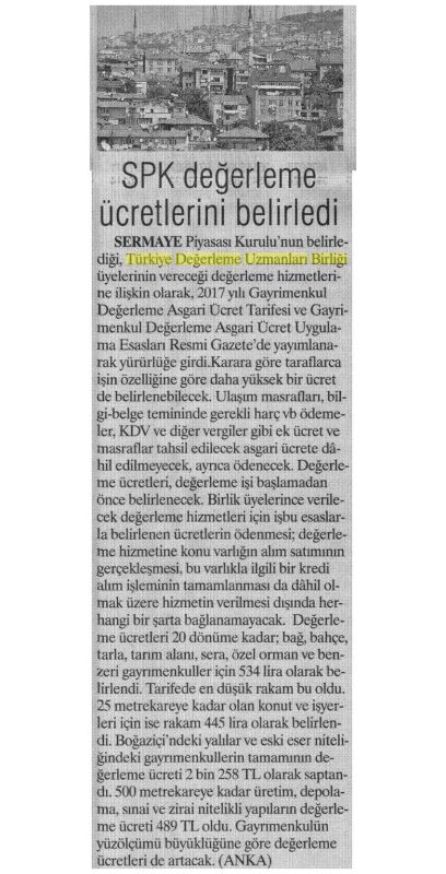 >Dokuz Sütun Gazetesi - SPK DEĞERLEME ÜCRETLERİNİ BELİRLEDİ